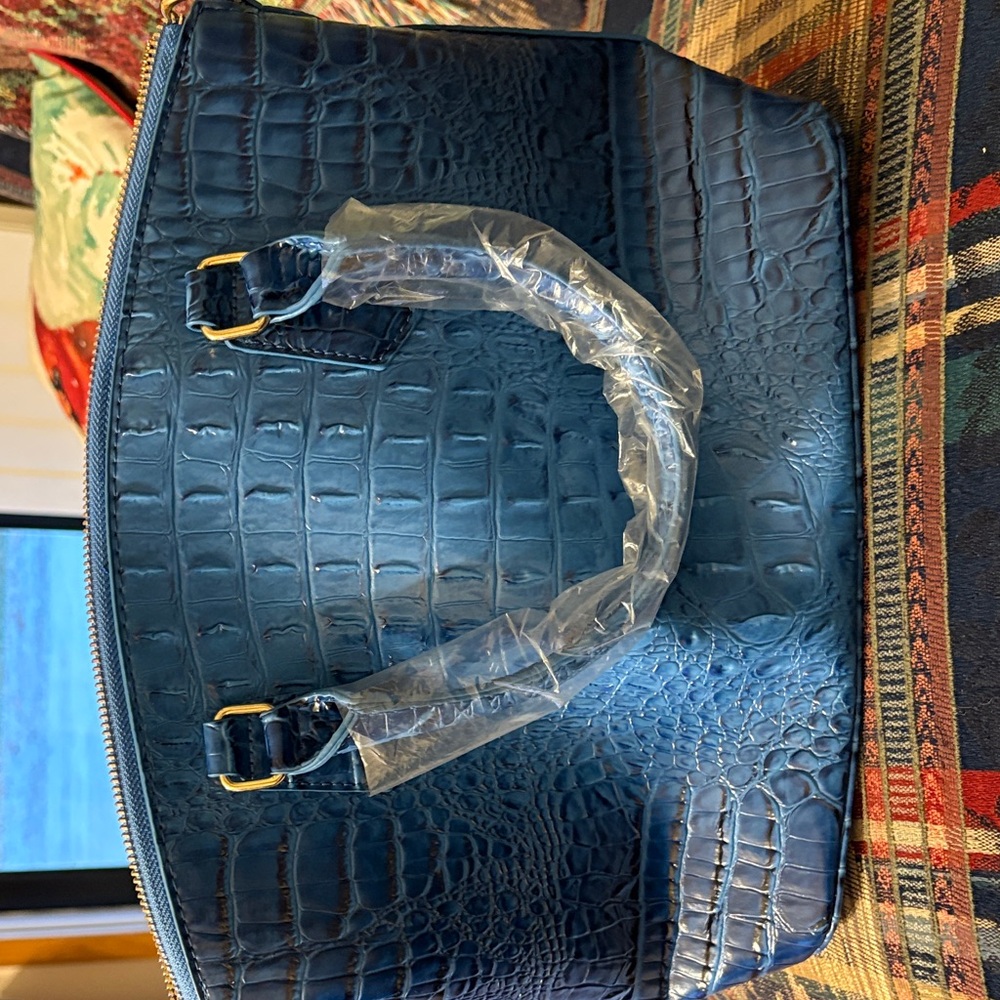 Blue Crocodile Embossed Handbag